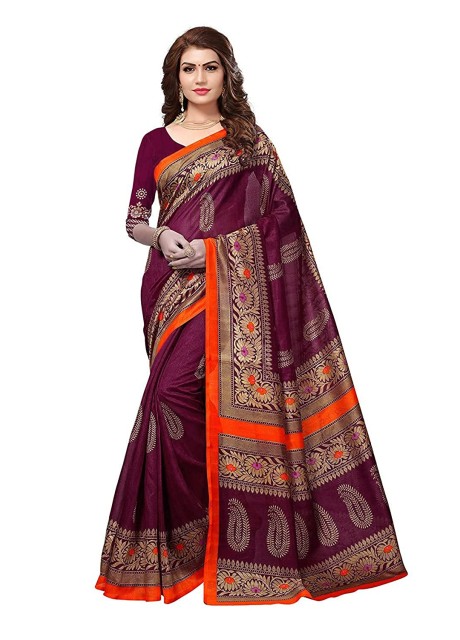 VOILA Printed Bhagalpuri Art Silk Saree Maroon